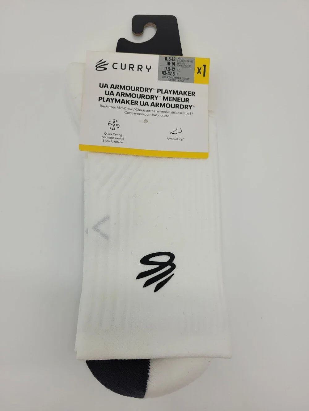UA CURRY Mid Crew Socks Playmaker Armourdry Large Unisex M8.5-13 W10-14 NEW